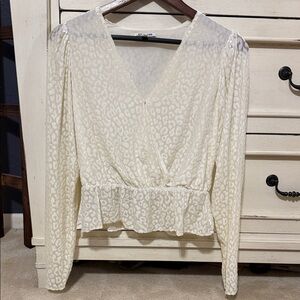 Express Ivory V-Neck Long-Sleeve Peplum Blouse